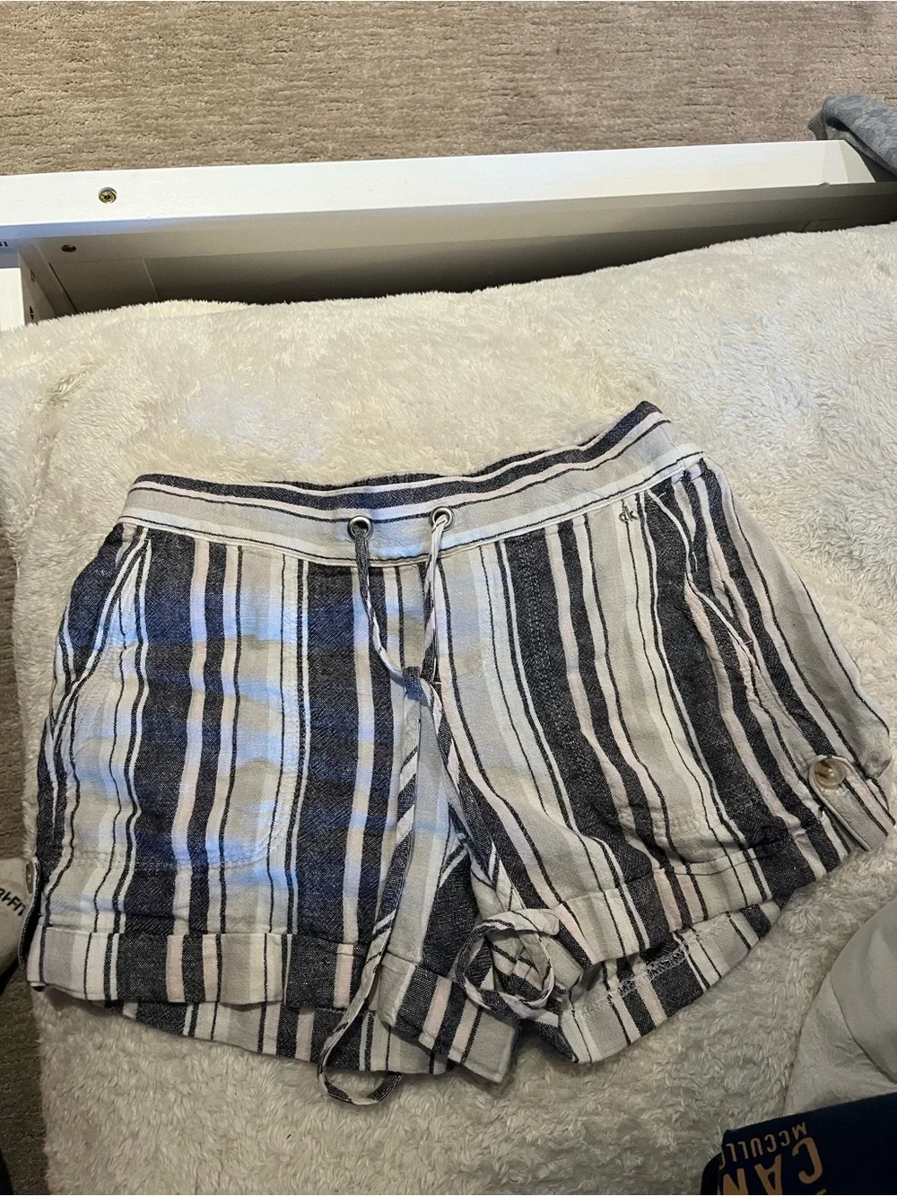 Calvin Klein Black & White Striped Drawstring Athletic Shorts